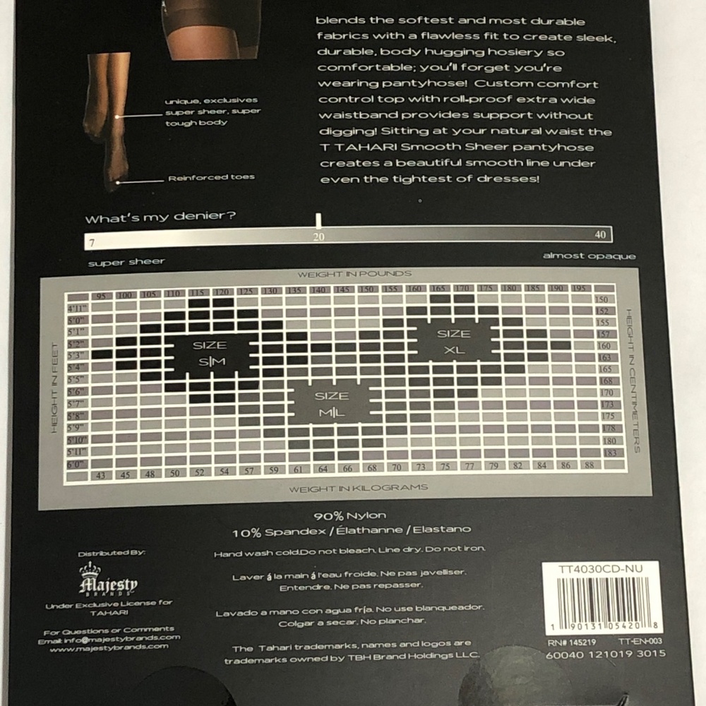 T. Tahari Sheer Control Top Pantyhose - Nude M/L - Picture 5 of 7